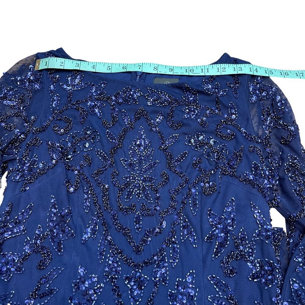Adrianna Papell Navy Beaded Sequin Midi Dress Long Sleeve Size 4 - Picture 9 of 16